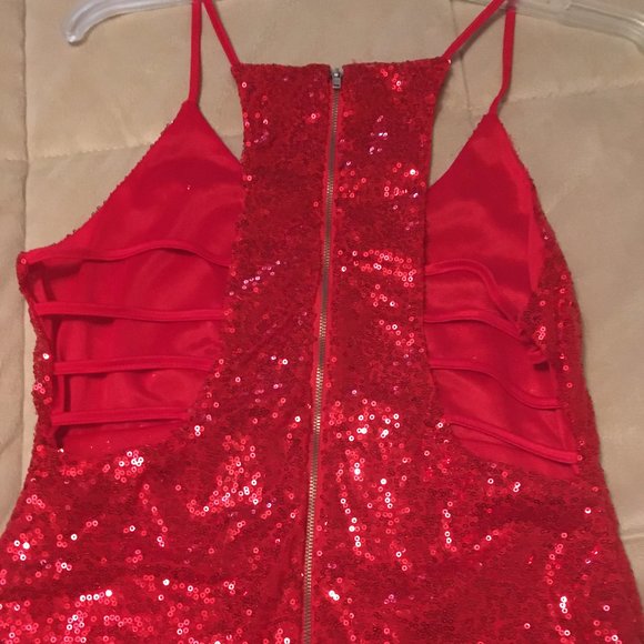 Red Sequin Cutout Dress - Picture 9 of 10